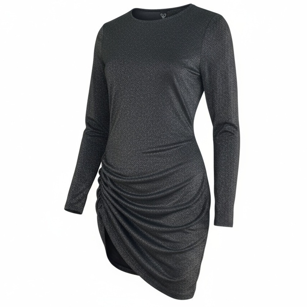 Windsor Sparkly Black Long Sleeve‎ Dress Ruched Bodycon Party Cocktail Small